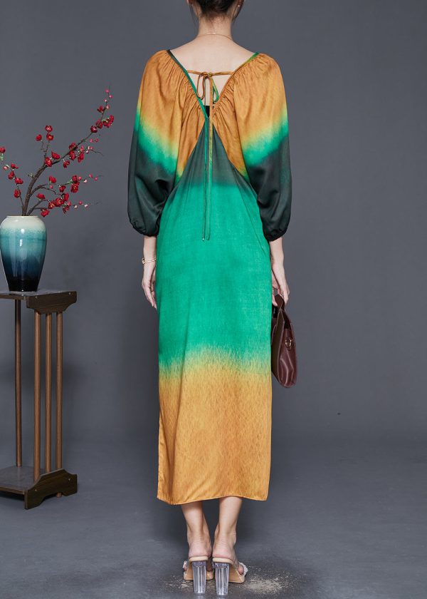 Elegant Colorblock Tie Dye Side Open Chiffon Maxi Dresses Spring Sale - Image 4