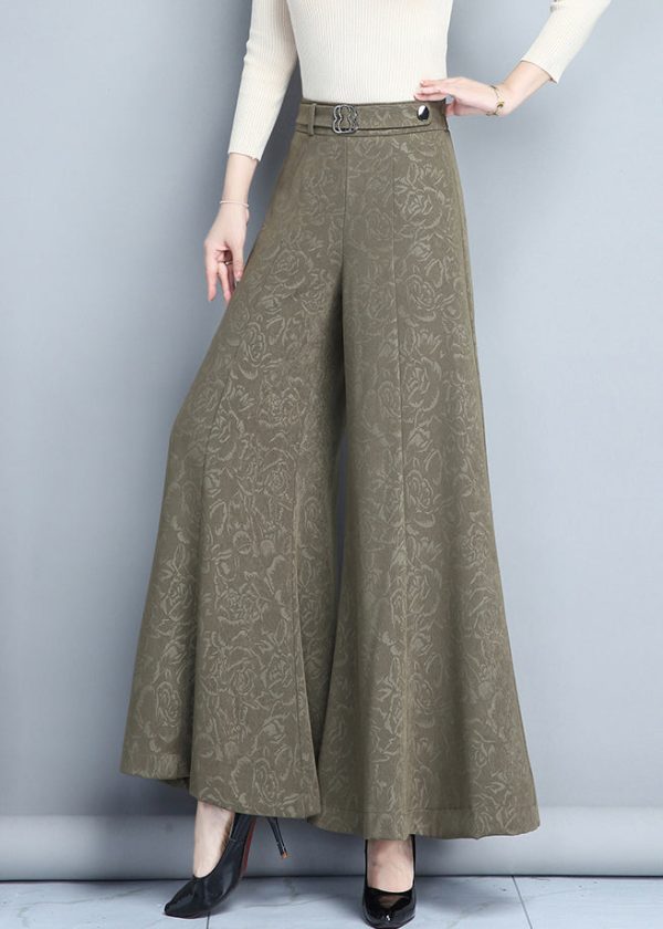 Bohemian Khaki Print High Waist Wide Leg Pants Cheap - Image 3
