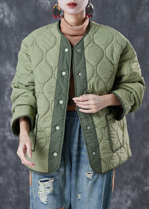 Chic Light Green Thick Patchwork Warm Fleece Jacket Winter Online now - Image 2