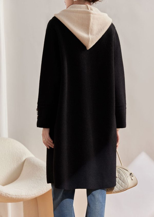 Modern Red Drawstring Button Woolen Hoodies Coats Long Sleeve on Sale - Image 5