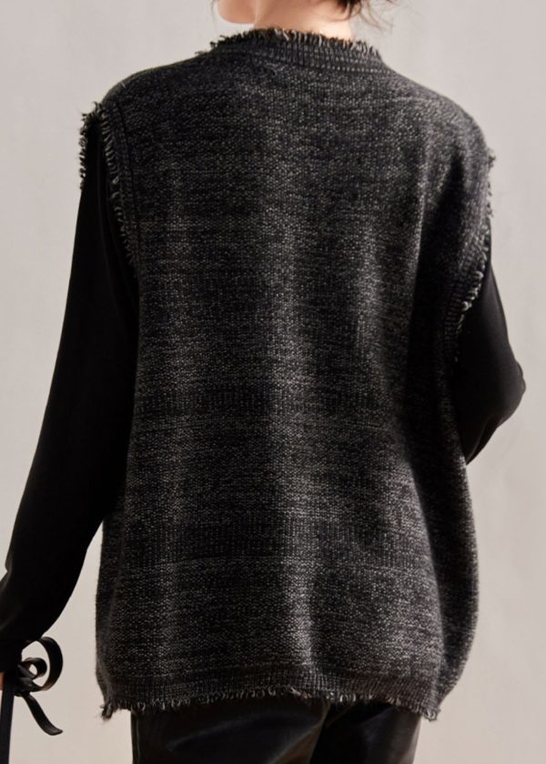 Women Coffee Tasseled Knit Vest And Cotton Top Two Pieces Set Winter Online Hot Sale - Image 4