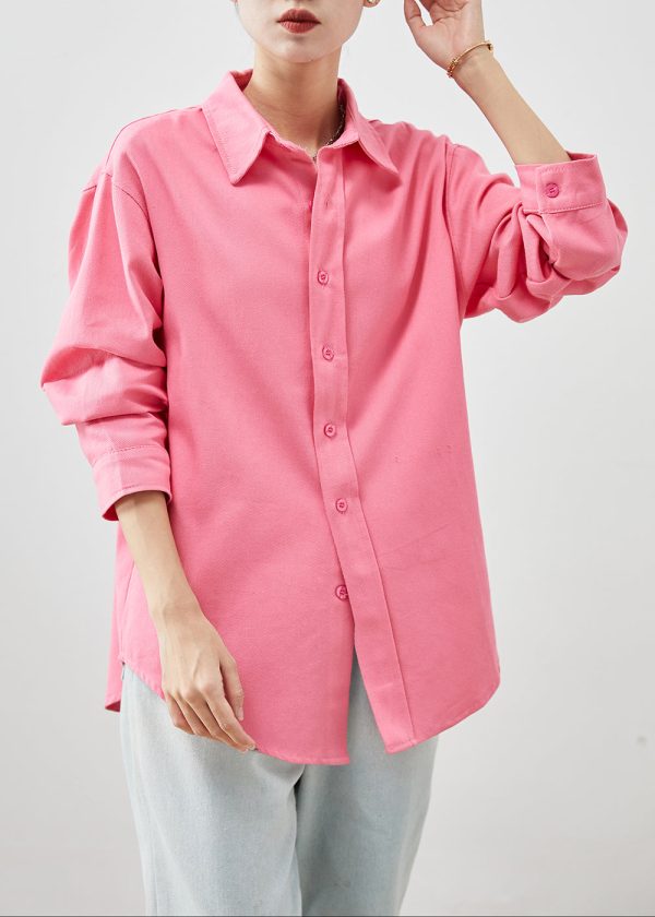 DIY Watermelon Red Peter Pan Collar Cotton Blouses Fall Fashion