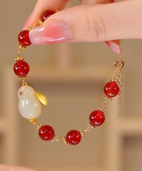 Style Red Jade Rabbit Pearl Charm Bracelet on Sale - Image 3